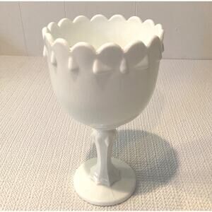 Vintage Indiana Glass Teardrop Milk Glass Footed 7" Goblet Chalice Vase Compote
